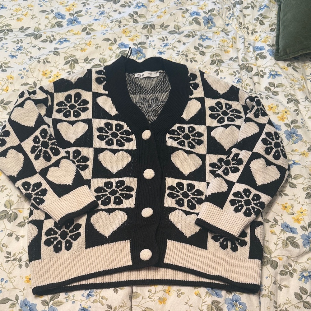 Zara Black and White Patterned Cardigan